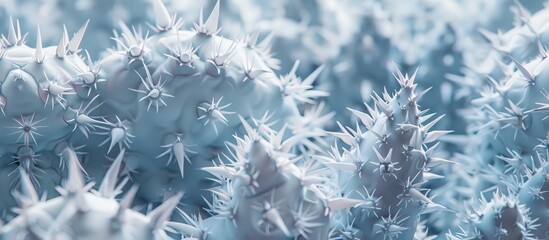 Close up full frame image of a surreal cactus landscape with sharp white prickles. Creative banner. Copyspace image