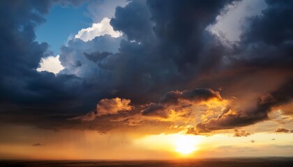 Fototapeta premium stormy sky with storm clouns on the sunset with beautiful sun