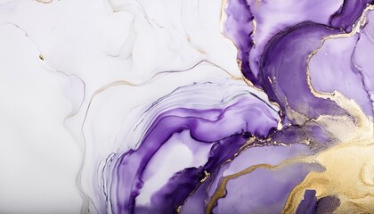 abstract marble background in white and purple with a golden texture in the technique of alcohol ink