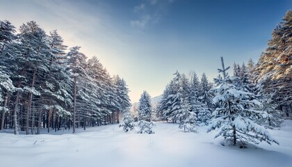 Obraz premium scenery of winter snow pine forest landscape ai generative