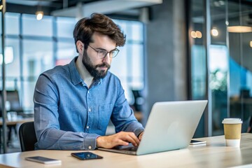 Fototapeta premium Creative Designer Working on Laptop in Trendy Office 