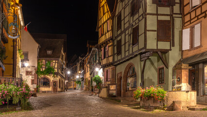 A beautiful night alsacian architecture pic taken in Riquewihr in France on August 20th 2024