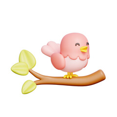3D Bird with Branch, Spring season, Garden flower.