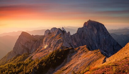 Fototapeta premium mountain majesty rugged beauty of a mountain peak at sunset focusing on the intricate details of rocks and vegetation bathed in the warm golden light of the fading day
