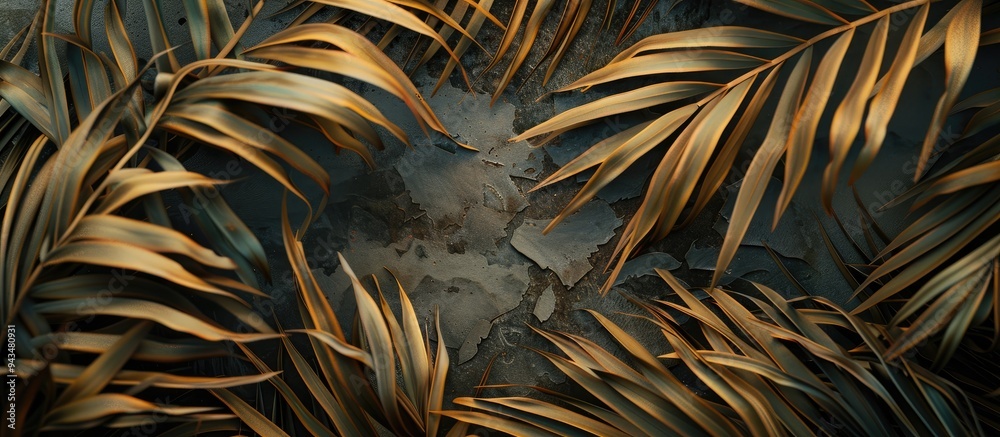 Fototapete dry and aged palm leaves create an ideal backdrop with copy space image