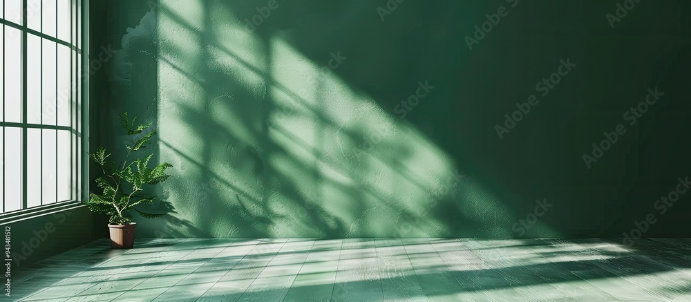 Leinwandbilder A studio backdrop with a green color and shadows from a window provides a perfect background for product display and text insertion in a copy space image