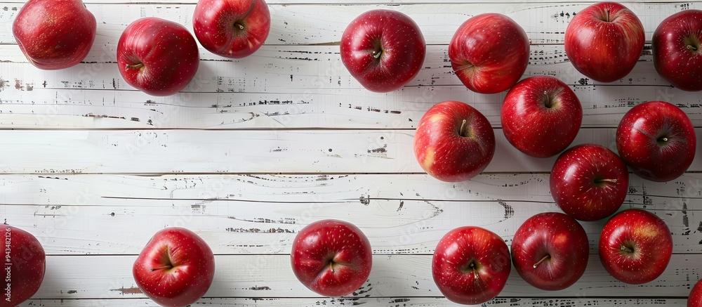 Leinwandbilder red apples arranged on a white wooden surface in a flat lay style offering ample copy space for inse