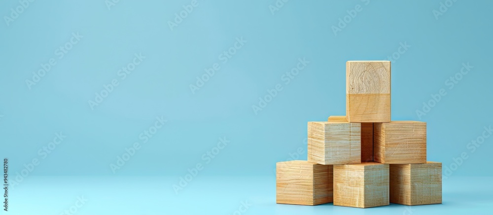 Poster Wooden blocks with a blue background displaying a message about organic traffic symbolizing its concept with space for additional imagery