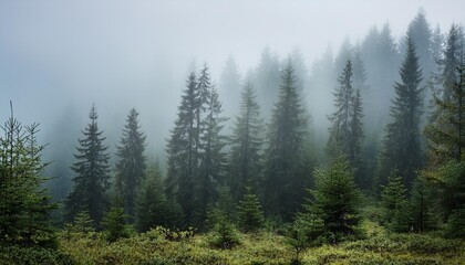 misty fir forest generative ai