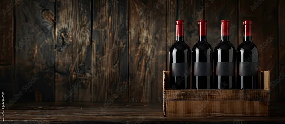 Aufkleber Wine bottles in a box against a dark backdrop with ample copy space image
