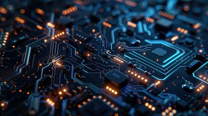 Fototapeta premium Close-up of a glowing blue circuit board