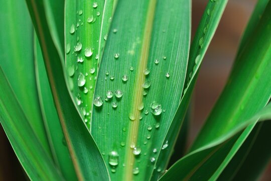 Rain drops on green leaf