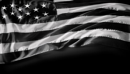 a black and white american flag waving on a black background generative ai
