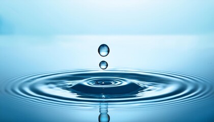 water drops and circle ripples splash of light blue water with drops a drop falling into the water