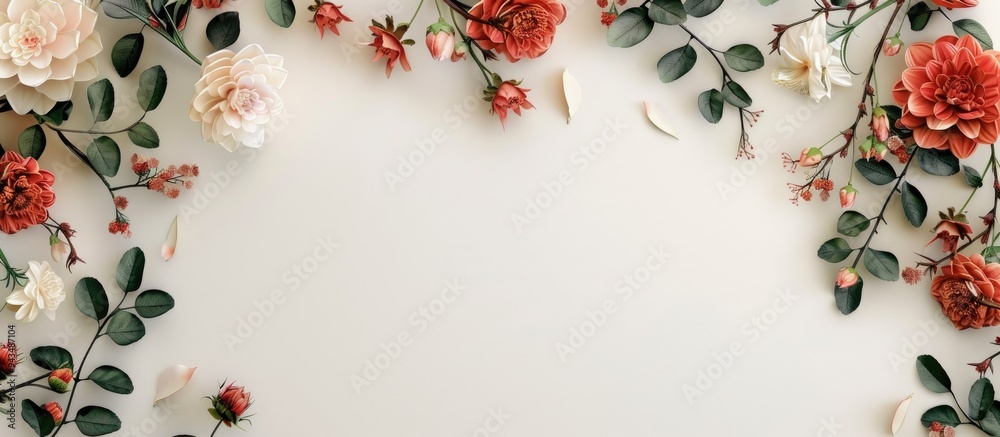 Aufkleber High quality image featuring white background adorned with flowers with copy space image available