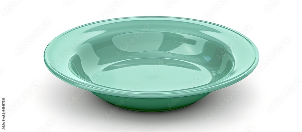 Poster a green pastel plastic round plate on a white background suitable for a variety of uses like a copy 