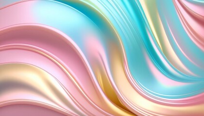 Obraz premium pastel colored iridescent reflective metallic swirl texture soft smooth surface gradient of pink mint sky blue yellow tones abstract background