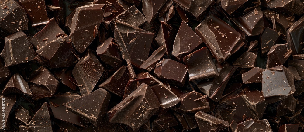 Aufkleber Close up image of fragrant dark chocolate chunks in pieces with copy space image available