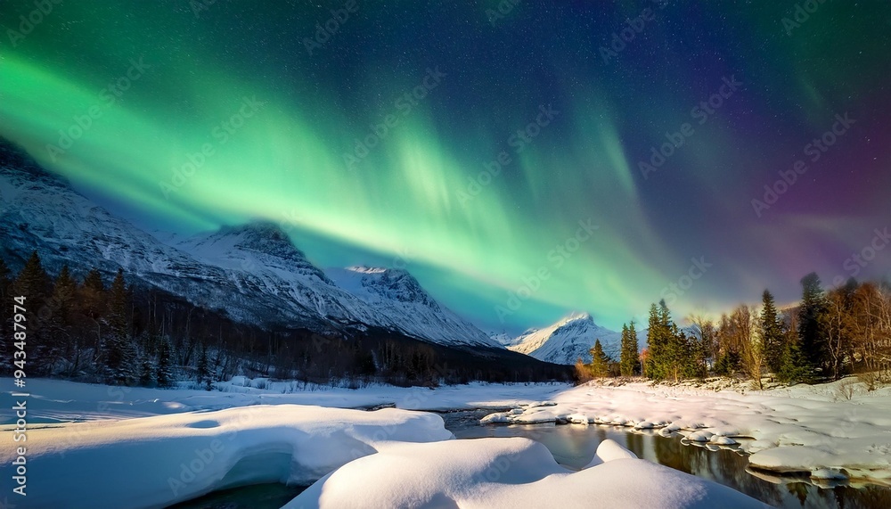 Canvas Prints aurora borealis in winter landscape