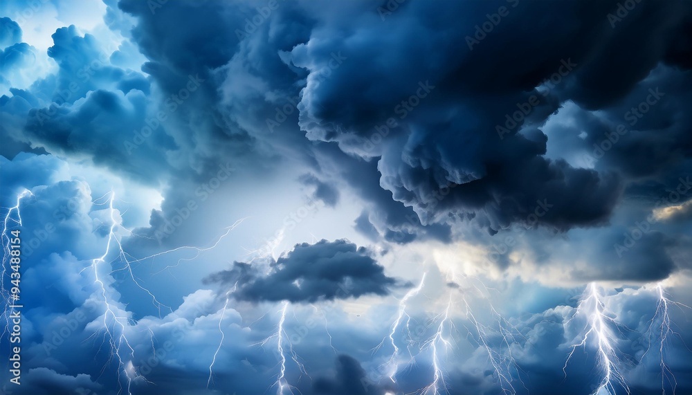 Poster overlay of blue clouds and a dark dramatic sky the sky is dramatic and lightning is present the weather is bad with dark clouds rain and thunderstorm in dramatic sky