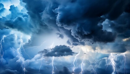 Obraz premium overlay of blue clouds and a dark dramatic sky the sky is dramatic and lightning is present the weather is bad with dark clouds rain and thunderstorm in dramatic sky