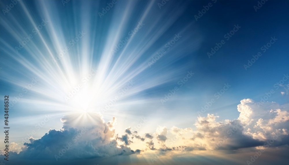 Wall mural beautiful religious image bright light from heaven light of hope and happyness from skies