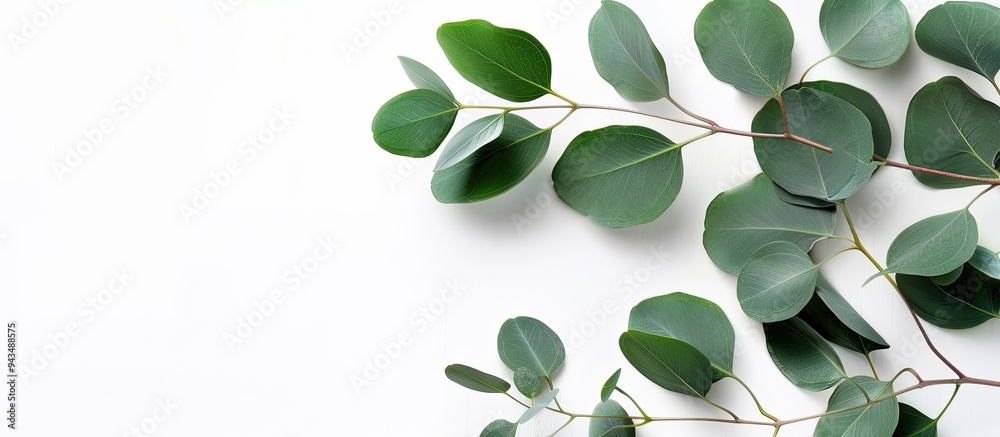 Leinwandbilder a green eucalyptus branch on a clear background serves as a backdrop for showcasing products such as