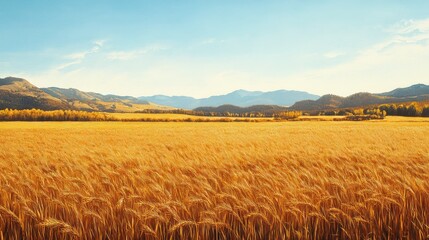 Obraz premium Golden fields stretching under a clear, cool autumn sky.