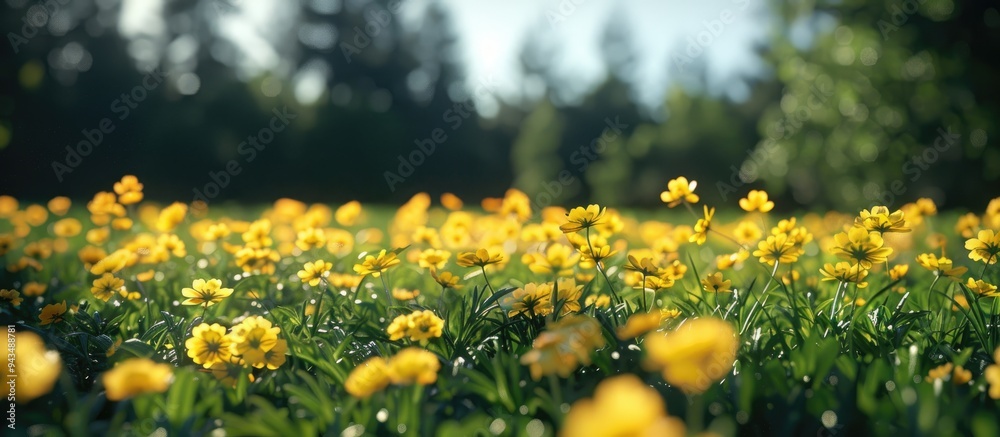 Poster in the summer vibrant buttercups bloom in a meadow creating a picturesque scene with a copy space im