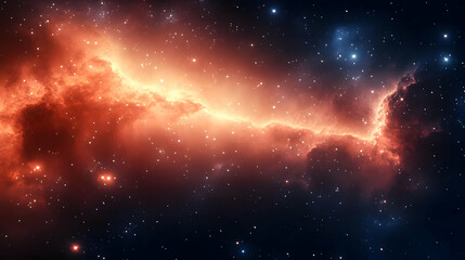 A breathtaking view of a nebula in space with bright orange and red hues against a backdrop of sparkling stars.