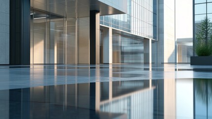 Obraz premium Modern Building Entrance with Reflective Floor