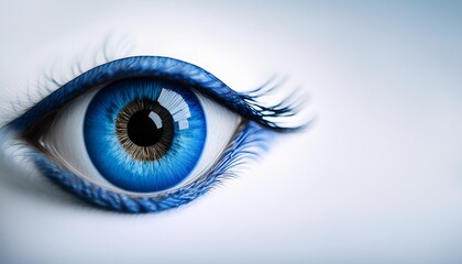 Fototapeta premium a vivid blue eye positioned against a plain minimal background with ample copy space surrounding the focal point the simplicity enhances the eye s striking appearance