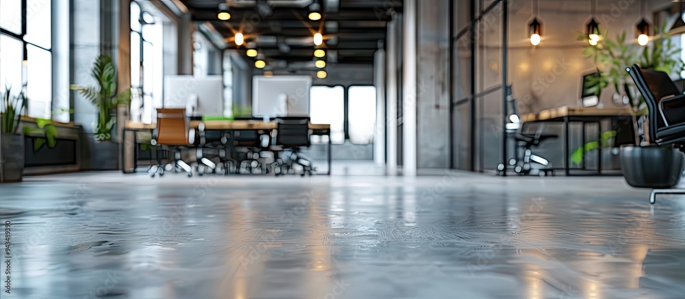 Leinwandbilder empty contemporary office interior with bokeh background featuring furniture computers and a sleek c