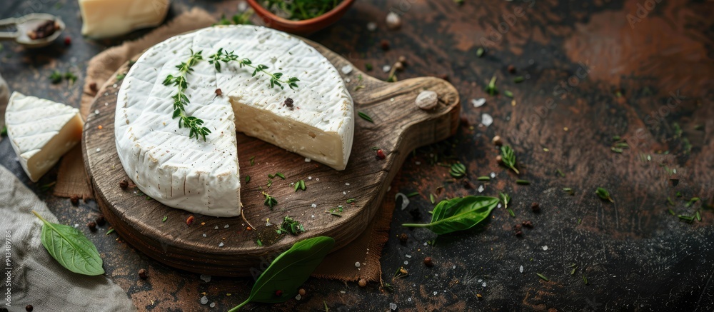 Aufkleber Fresh soft cheese made from cow goat or sheep milk is a natural appetizer on a rustic table ideal for a meal or snack displayed with copy space in a top view food background