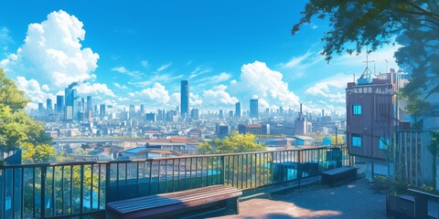 Fototapeta premium Serene Nature Landscape: Minimalist AI-Generated Illustration of Blue Sky, Fluffy Clouds, and Green Meadow. Abstract Marketing Background with Elegant Design Concept. Versatile Template for Graphic De