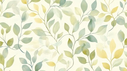 repeating pattern of stylized leaves and vines, arranged in a flowing, organic composition.