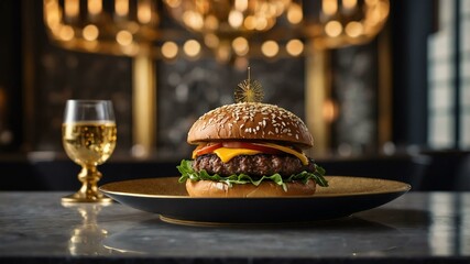 stock photography fleurburger with a background of expensive fine dining restaurant
