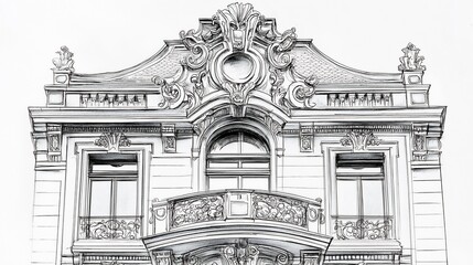 Hand Drawn Sketch of Ornate Building Facade