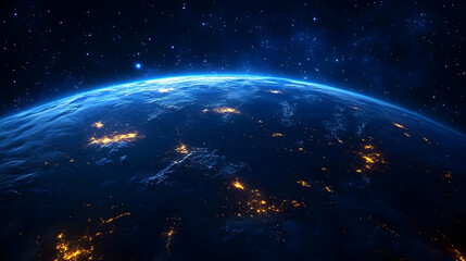 Obraz premium A breathtaking view of Earth from space at night, with twinkling city lights illuminating the dark surface.
