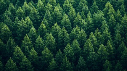 Obraz premium An aerial view of a lush evergreen forest with dense foliage.