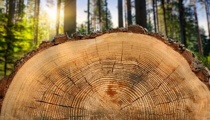 tree rings on a cutted log in a conifer forest after logging