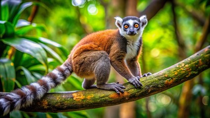 Fototapeta premium Rare Madagascar native long tail majestic animal wildlife photoshoot