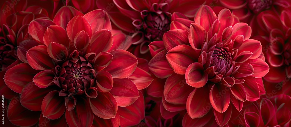 Poster Macro shot of crimson dahlias with copy space image available