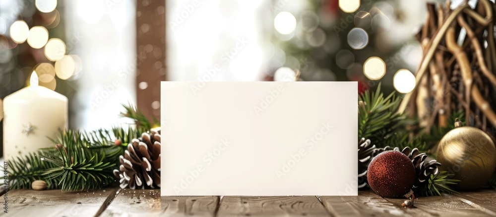 Poster A Christmas card mockup featuring a white blank area for text alongside festive New Year decorations perfect for adding your own personal touch with copy space image