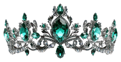 PNG Elegant emerald gemstone silver tiara