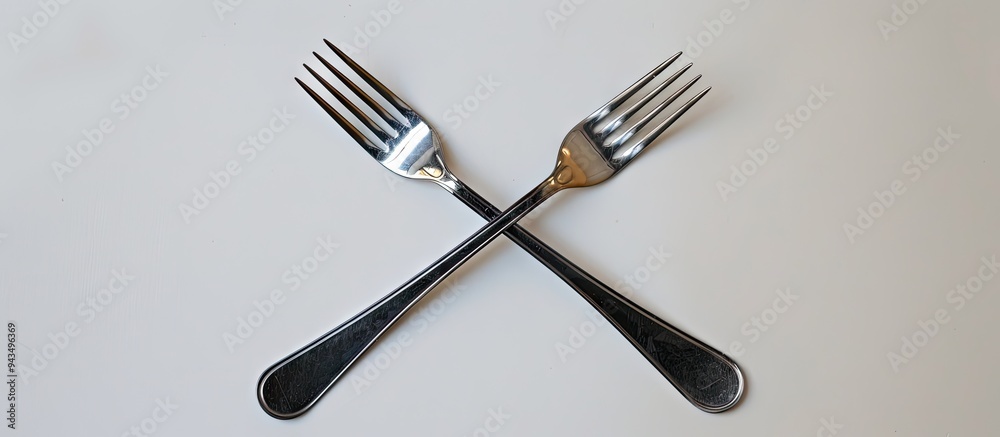Poster a photo of two crossed forks with copy space image