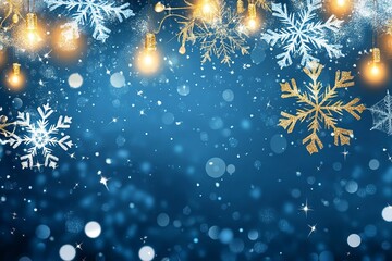 Fototapeta premium MErry Christmas and Happy New Year design with snowflakes and lights. Shining winter background.generative ai