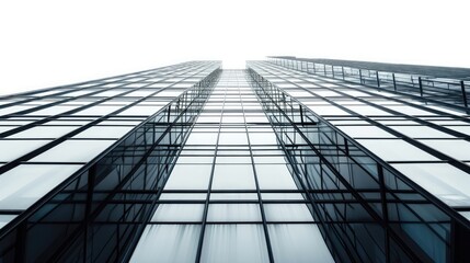 Modern Architectural Structure: Bottom View of Isolated Office Building on White Background