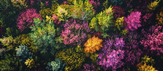 Obraz premium Bird s eye view of vibrant heather in a garden with copy space image