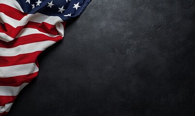 American flag with copy space on dark background.